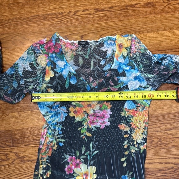 Komarov Black Floral Midi Asymmetrical Lagenlook 3/4 Sleeve Dress Medium - Picture 11 of 12